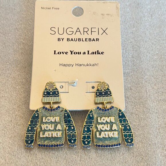 Sugarfix By Baublebar "Love You A Latke" Sweater and Hat Hanukkah Earrings - Picture 5 of 9